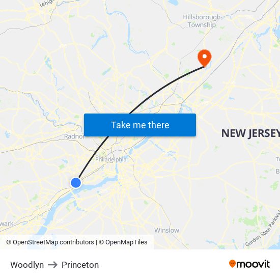 Woodlyn to Princeton map