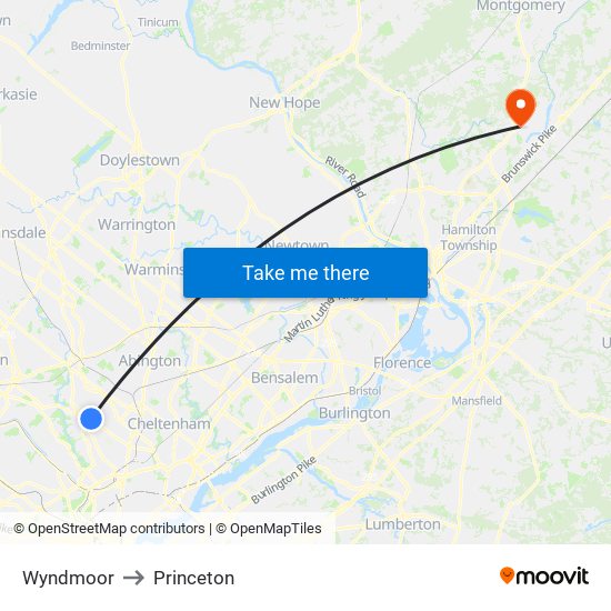 Wyndmoor to Princeton map