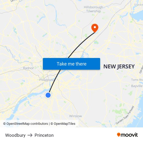 Woodbury to Princeton map