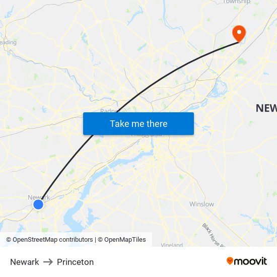 Newark to Princeton map