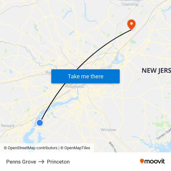Penns Grove to Princeton map