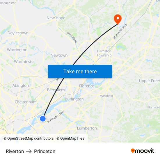 Riverton to Princeton map
