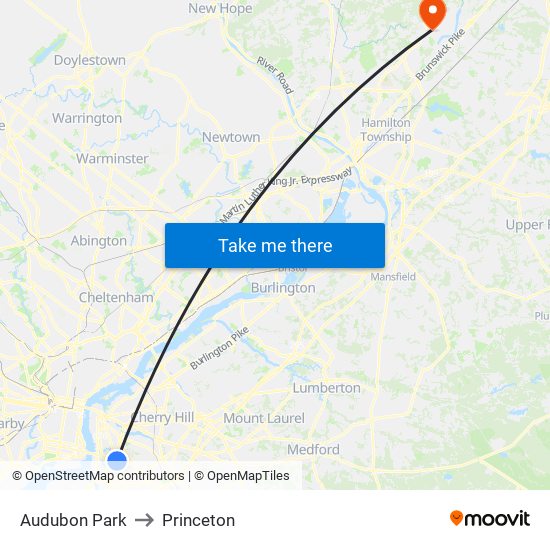 Audubon Park to Princeton map