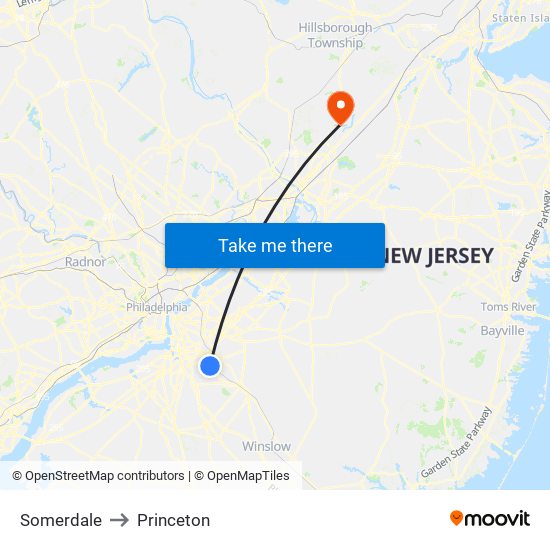 Somerdale to Princeton map