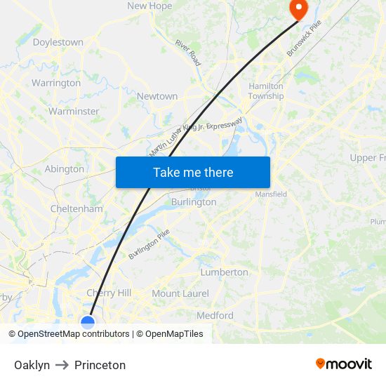Oaklyn to Princeton map