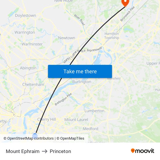 Mount Ephraim to Princeton map