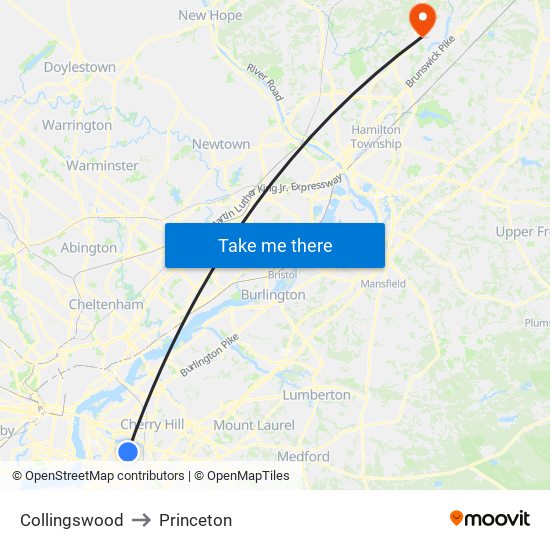 Collingswood to Princeton map