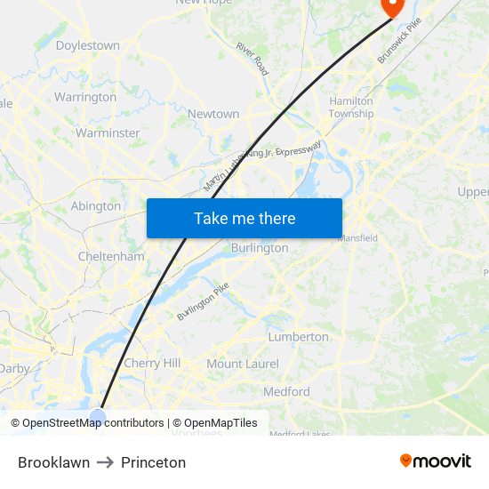 Brooklawn to Princeton map