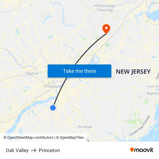 Oak Valley to Princeton map