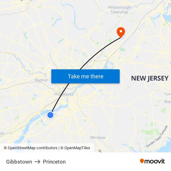 Gibbstown to Princeton map