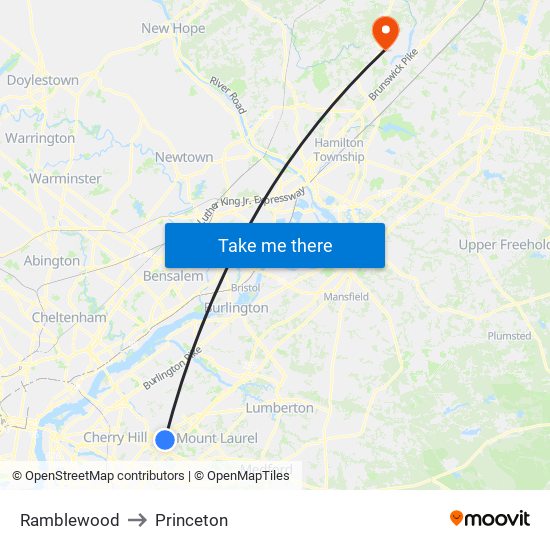 Ramblewood to Princeton map