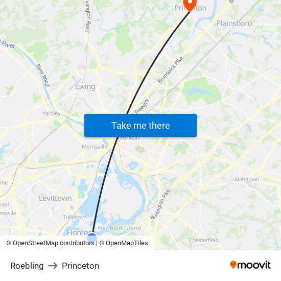 Roebling to Princeton map