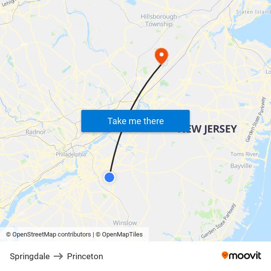 Springdale to Princeton map