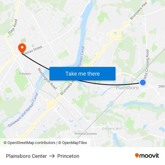 Plainsboro Center to Princeton map