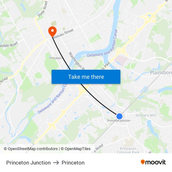 Princeton Junction to Princeton map