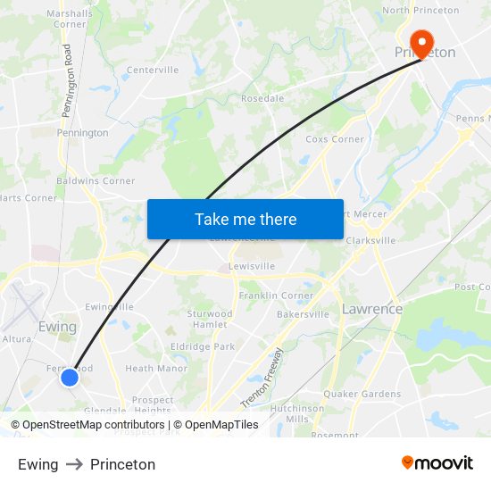 Ewing to Princeton map