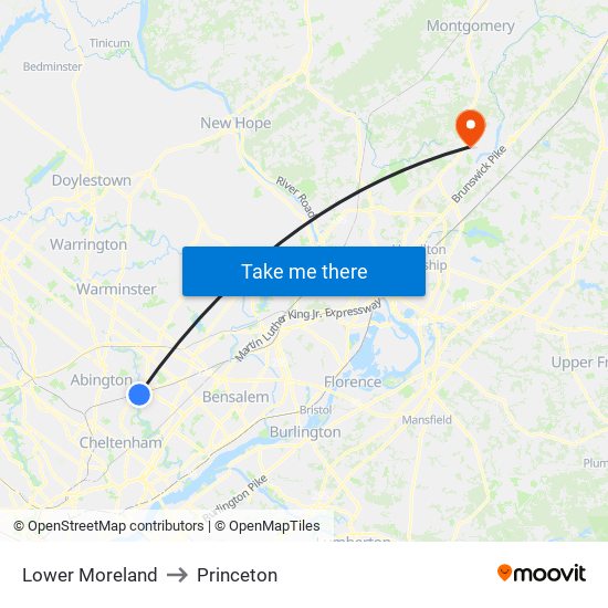 Lower Moreland to Princeton map