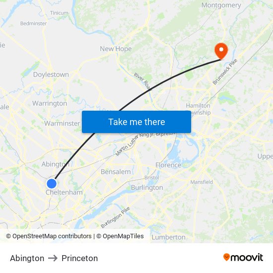 Abington to Princeton map