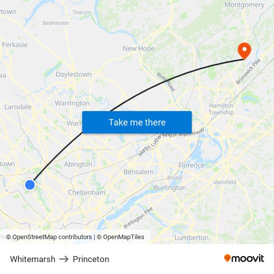 Whitemarsh to Princeton map