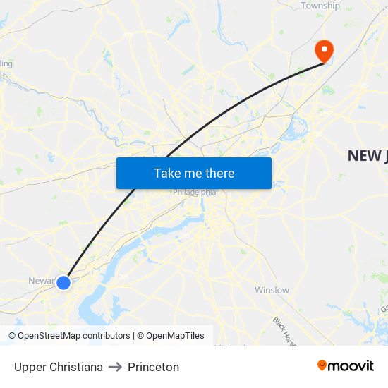 Upper Christiana to Princeton map