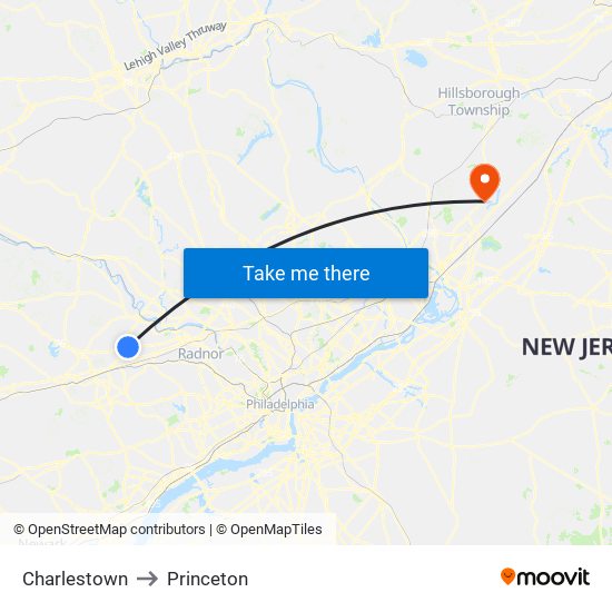 Charlestown to Princeton map