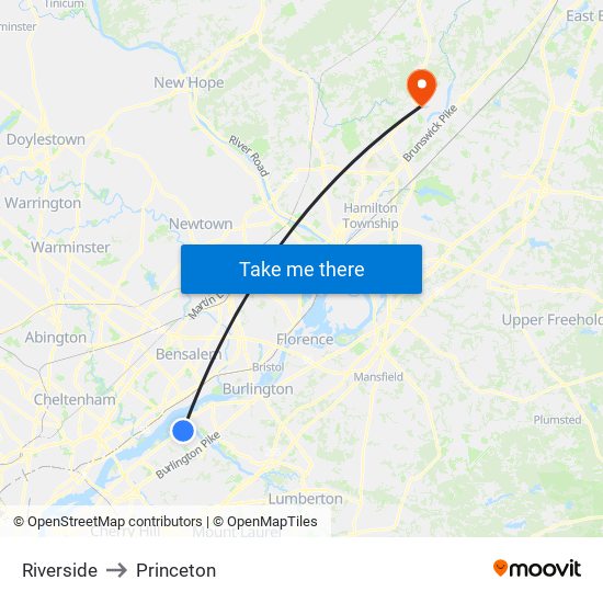 Riverside to Princeton map
