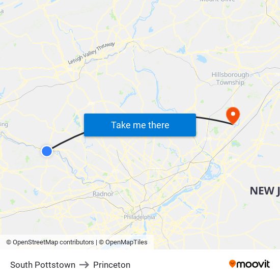 South Pottstown to Princeton map