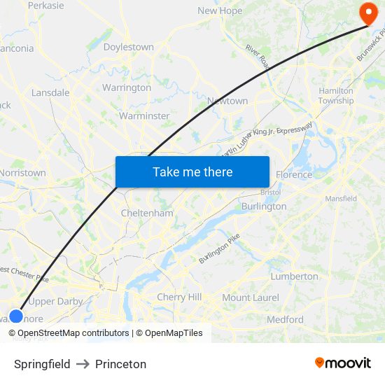 Springfield to Princeton map