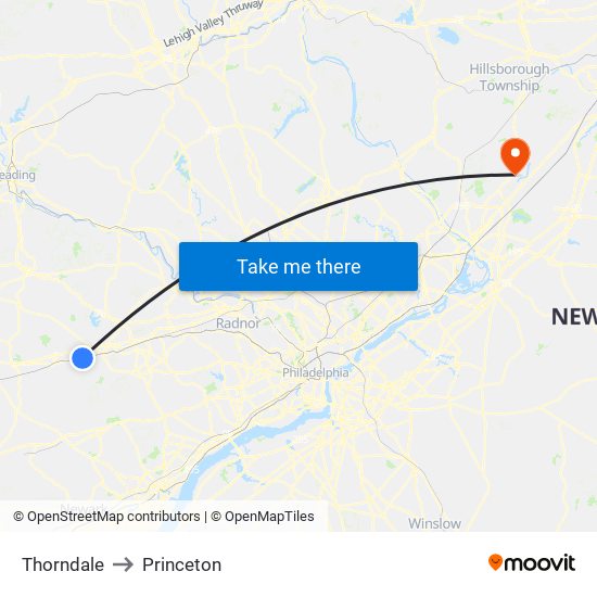 Thorndale to Princeton map