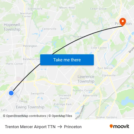 Trenton Mercer Airport TTN to Princeton map
