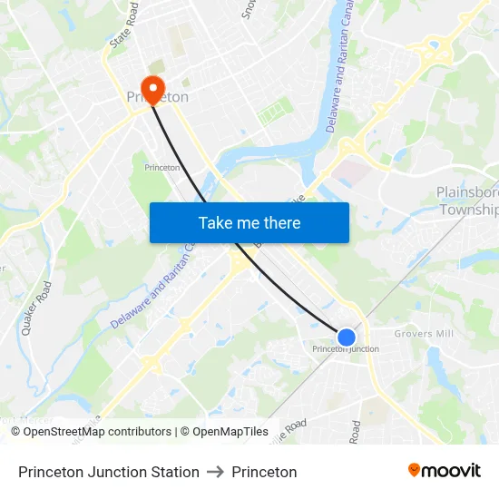 Princeton Junction Station to Princeton map