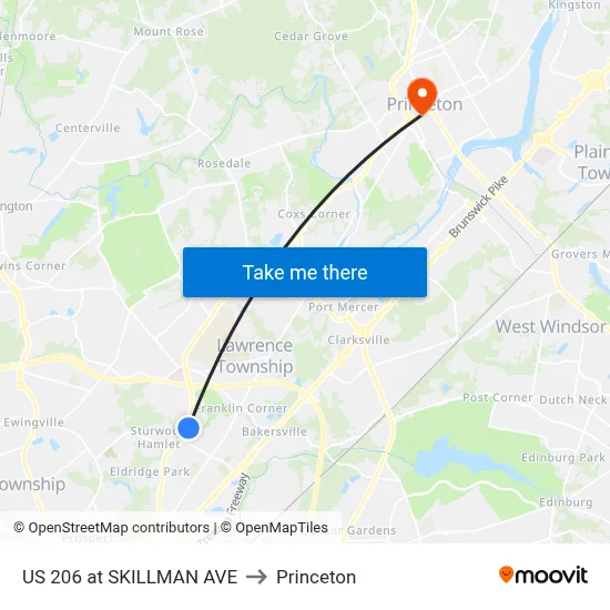 US 206 at SKILLMAN AVE to Princeton map