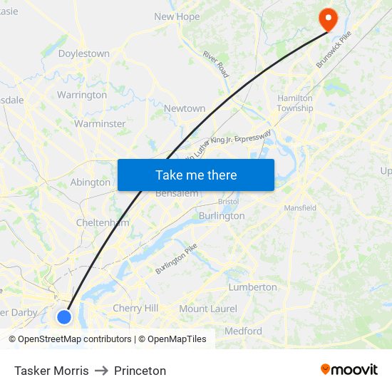 Tasker Morris to Princeton map