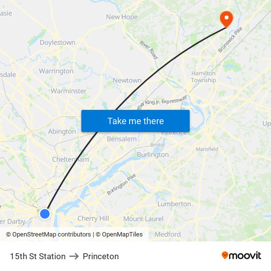 15th St Station to Princeton map