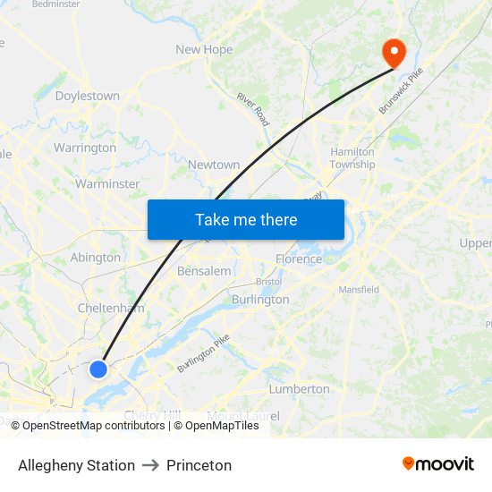 Allegheny Station to Princeton map