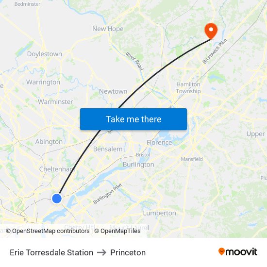 Erie Torresdale Station to Princeton map