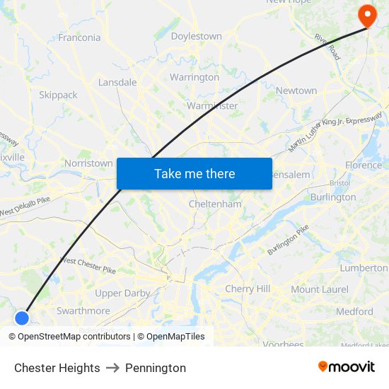 Chester Heights to Pennington map