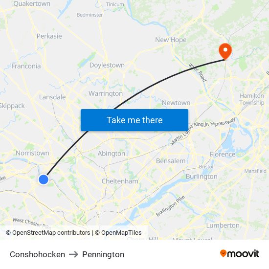 Conshohocken to Pennington map
