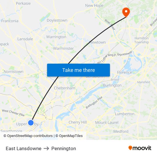 East Lansdowne to Pennington map