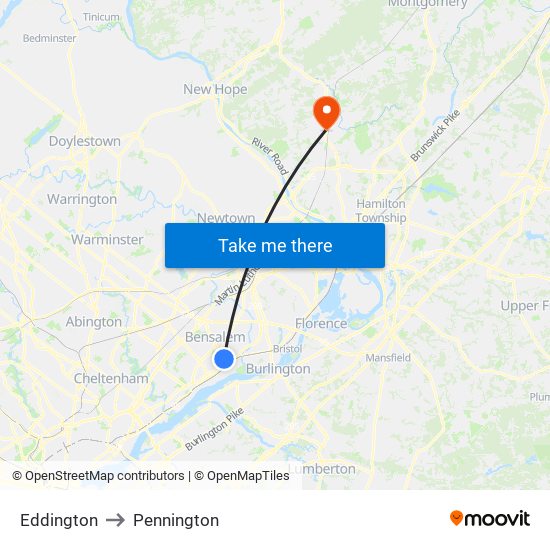 Eddington to Pennington map