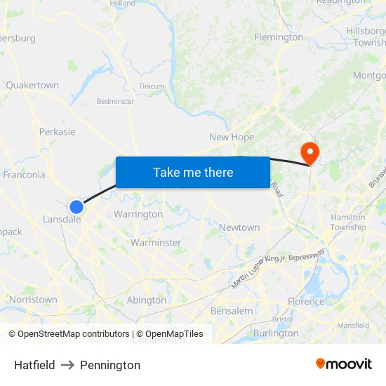 Hatfield to Pennington map