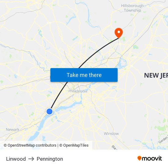Linwood to Pennington map