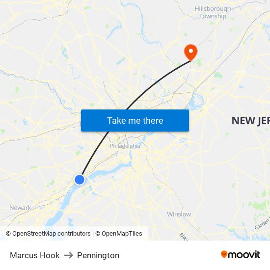Marcus Hook to Pennington map