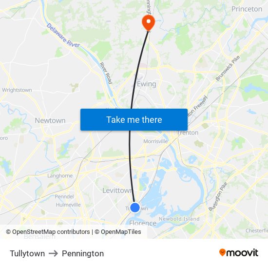 Tullytown to Pennington map