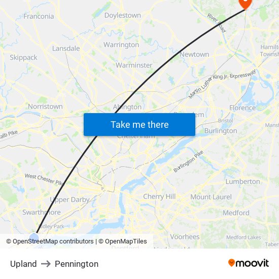 Upland to Pennington map