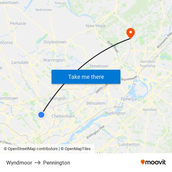 Wyndmoor to Pennington map