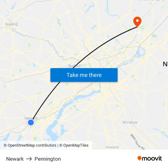Newark to Pennington map