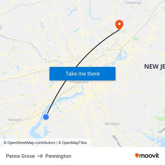 Penns Grove to Pennington map