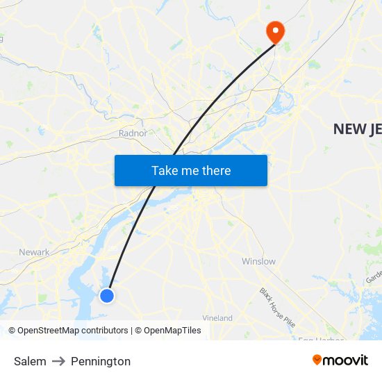 Salem to Pennington map