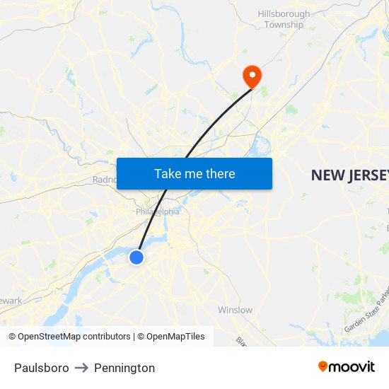 Paulsboro to Pennington map